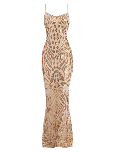 Dress The Population Women's Giovanna Sequined Mermaid Gown In Gold Beige