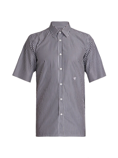 Maison Margiela Striped Cotton Short Sleeved Shirt In Blue