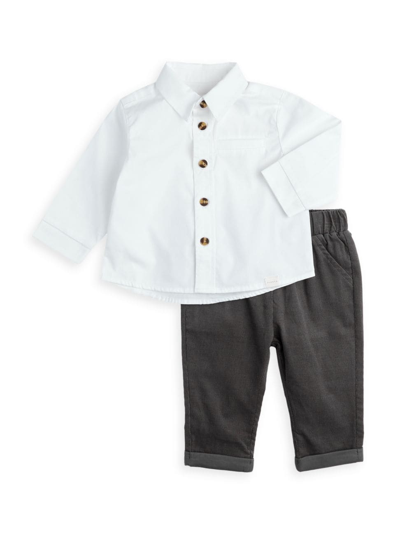 Firsts By Petit Lem Baby Boy's Poplin Shirt & Corduroy Trousers Set In Off White