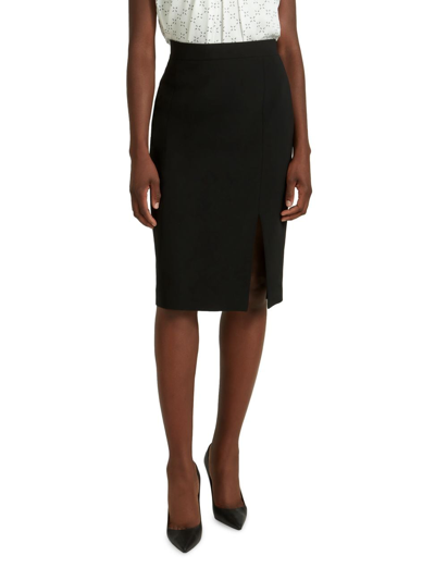 Judith & Charles Concord Front-slit Midi Pencil Skirt In Black