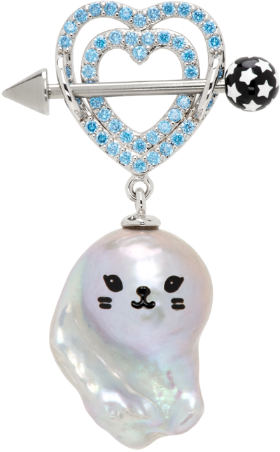 Jiwinaia Silver & Blue Kitten Baroque Pearl Single Earring In Light Blue
