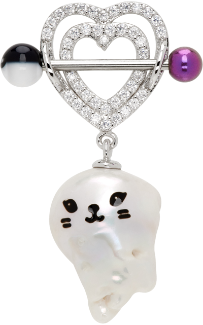 Jiwinaia Silver Kitten Baroque Pearl Single Earring In White