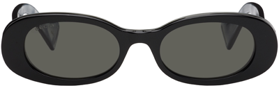 Gucci Black Oval Acetate Sunglasses In Shiny Glossy Blac