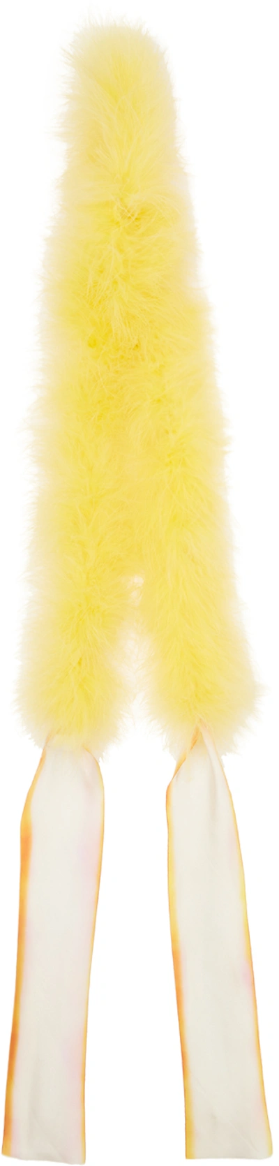 Anna Sui Yellow Marabou Scarf In Canary Yellow Multi