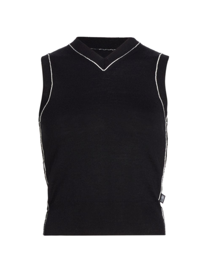 Mm6 Maison Margiela Women's Piped Wool-blend Jumper Waistcoat In Black