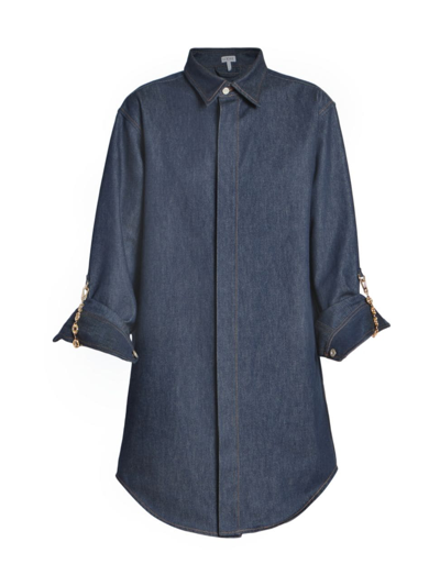 Loewe Chain-embellished Denim Shirt Dress In Raw Denim