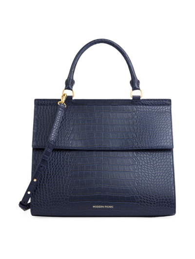 Modern Picnic Women's Large Luncher Embossed Faux Leather Shoulder Bag In Navy Croc