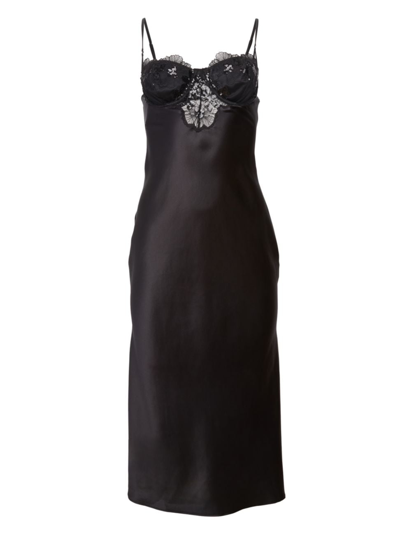 Fleur Du Mal Sequin Violet Embroidery Slip Dress In Black