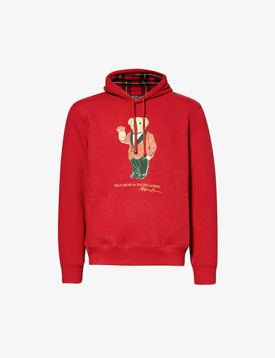 Polo Ralph Lauren Mens Park Ave Red Polo Bear-embroidered Cotton-blend Hoody