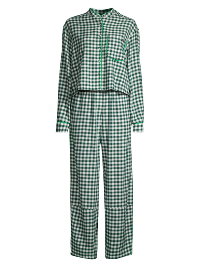 Lunya Women's Gingham Cotton-blend Brushed Flannel Pajamas In Verdant Check