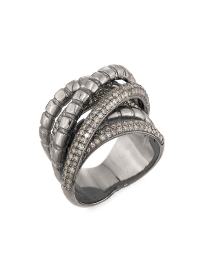 Nina Gilin Women's Diamond Silver Stacked Ring