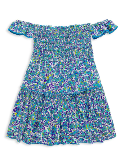 Poupette St Barth Little Girl's & Girl's Aurora Off-the-shoulder Dress In Blue Net