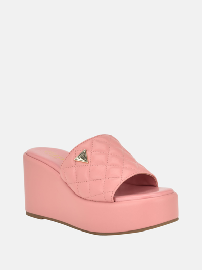Guess Factory Arnell Quilted Wedge Sandals In Pink