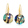 Ross-simons Italian Multicolored Murano Glass Drop Earrings In 18kt Gold Over Sterling In Yellow