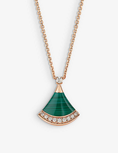 Bvlgari Rose Gold Divas' Dream 18ct Rose-gold, 0.13ct Brilliant-cut Diamond And Malachite Pendant Necklac