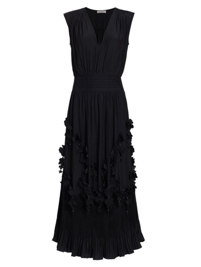 Ramy Brook Women's Jacqueline Floral-appliqué Midi-dress In Black