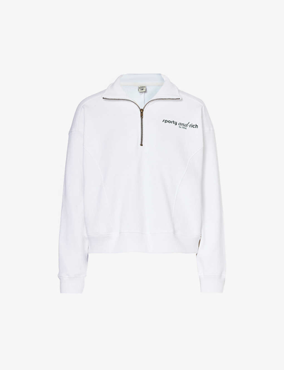 Sporty And Rich Logo-print Quarter-zip Cotton-jersey Sweatshirt In White