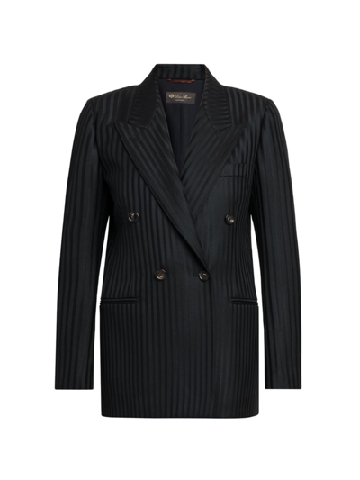 Loro Piana Giacca Aurora Regimental Striped Wool Blazer Jacket In Black