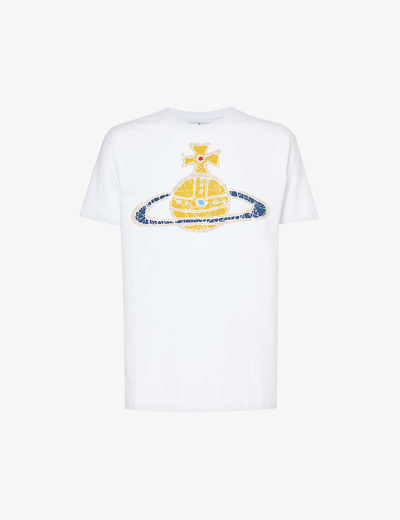 Vivienne Westwood Mens White Time Machine Brand-print Cotton-jersey T-shirt