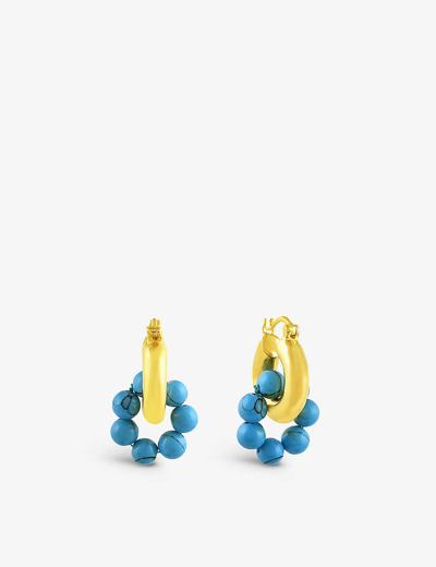 Shyla Womens Blue Sura 22ct Yellow Gold-plated Sterling Silver And Pearl Huggie Hoop Earrings
