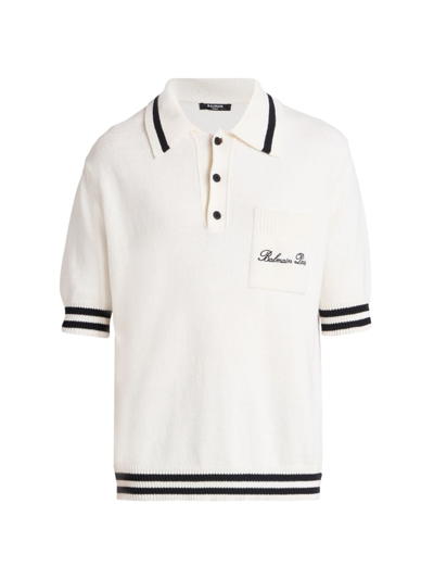 Balmain Logo-embroidered Polo Shirt In Brown