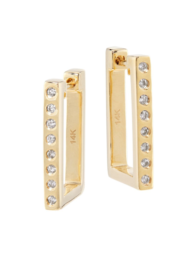 Saks Fifth Avenue Women's 14k Yellow Gold & 0.69 Tcw White & Black Diamond Reversible Huggie Hoop Earrings