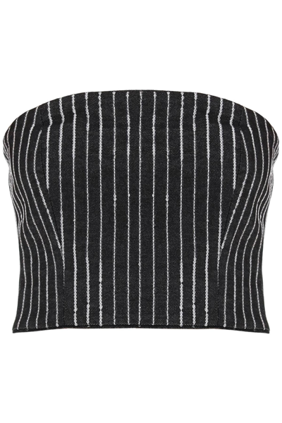 Rotate Birger Christensen Cropped Top With Sequined Stripes In Black