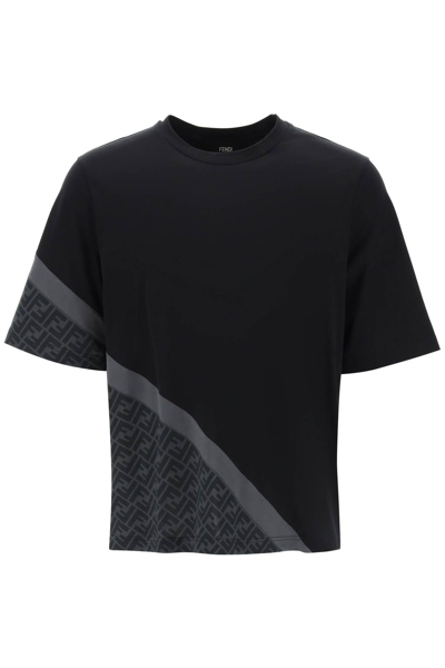 Fendi T-shirt With  Diagonal Insert In Black,grey