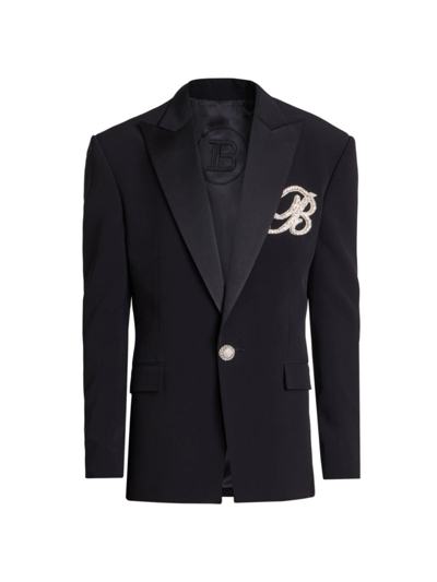 Balmain Embroidered-monogram Dinner Jacket In Black