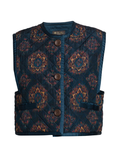 Loro Piana Almas Rosette Printed Chine Quilted Vest In F5cy Blue Navylak