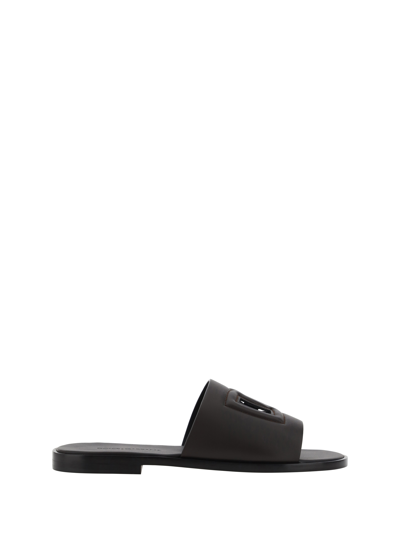 Dolce & Gabbana Black Sandals With Dg Logo Cut-out In Leather Man In Gray