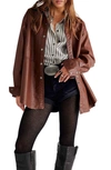 Free People Easy Rider Faux Leather Shirt In Desert Topaz