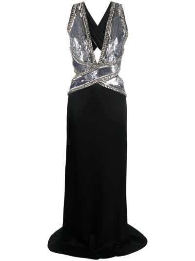 Amen Enver Satin Long Black Dress