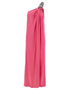 STELLA MCCARTNEY PINK ONE-SHOULDER MAXI DRESS WITH CRYSTAL CHAIN IN DOUBLE SATIN WOMAN