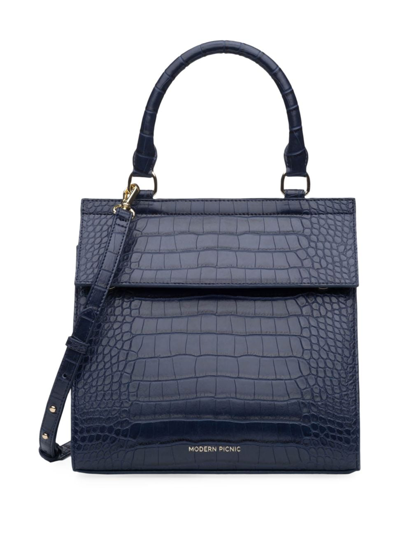 Modern Picnic Women's Large Luncher Embossed Faux Leather Shoulder Bag In Navy Croc