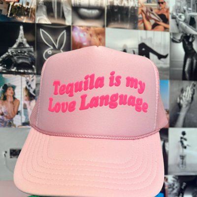 Lulusimonstudio Tequila Is My Love Language Trucker Hat In Pink