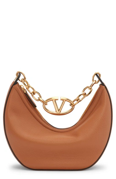 Valentino Garavani Small Vlogo Moon Hobo Bag In Almond_beige