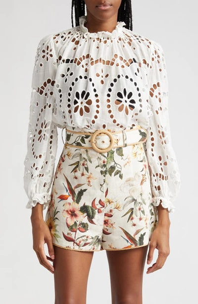 Zimmermann Lexi Long-sleeve Embroidered Blouse In White
