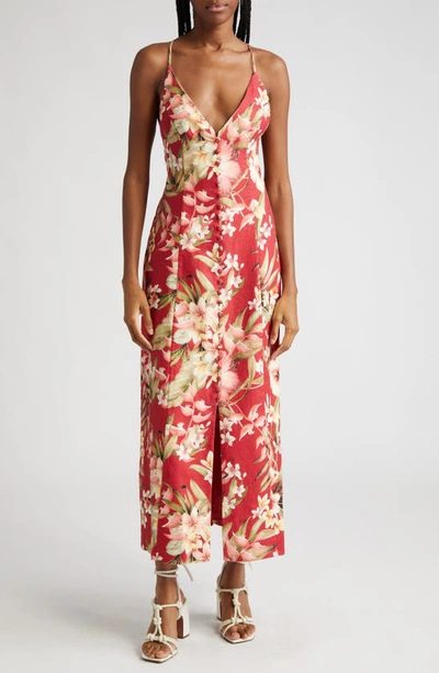 ZIMMERMANN LEXI FLORAL LINEN SLIPDRESS