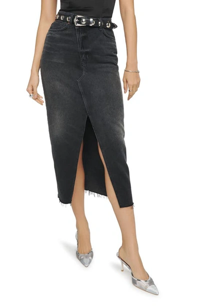 Reformation Nila Asymmetric Raw Hem Denim Skirt In Nome