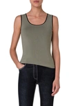 Akris Punto Contrast Piped Scoop-neck Knit Tank Top In Sage-black