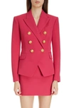 Balmain Double-breasted Grain De Poudre Cotton Blazer In Fuchsia