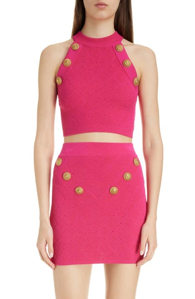 BALMAIN SIX-BUTTON SLEEVELESS CROP TOP