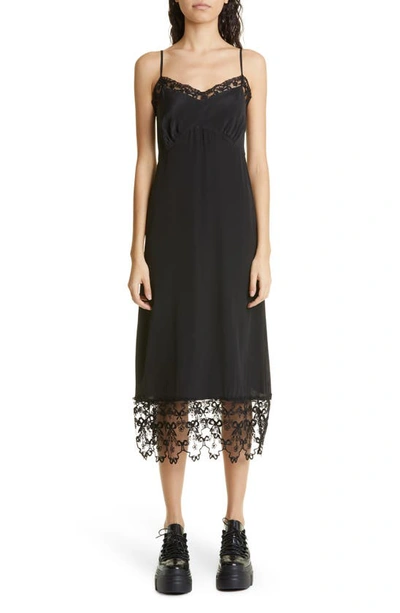 Simone Rocha Floral-jacquard Silk-satin Midi Slip Dress In Black