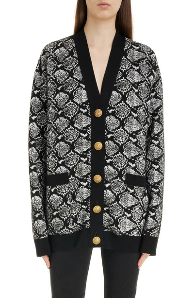 Balmain Python Wool Cardigan In Black/ White/ Grey