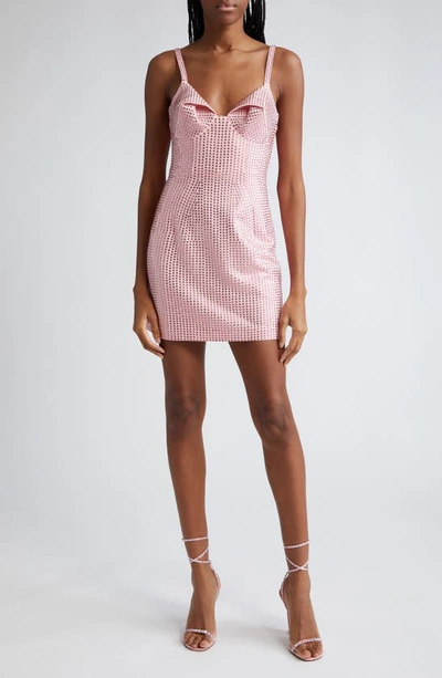 Area Crystal Embellished Mini Dress In Candy Rose