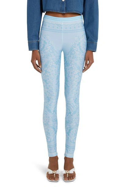 Versace Women's Baroque Print Leggings In Pale Blue