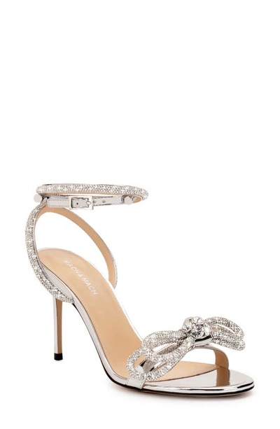 Mach & Mach Double Crystal Bow Sandal In Silver