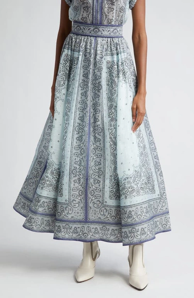 Zimmermann Matchmaker Gathered Linen-silk Midi Skirt In Blue