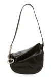 Burberry Small Knight Asymmetric Crinkle Leather Shoulder Bag In Black